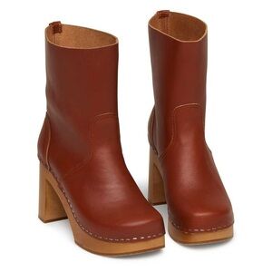 NWT Swedish Hasbeens Cognac Brown Leather Heeled Boots (EU 40)